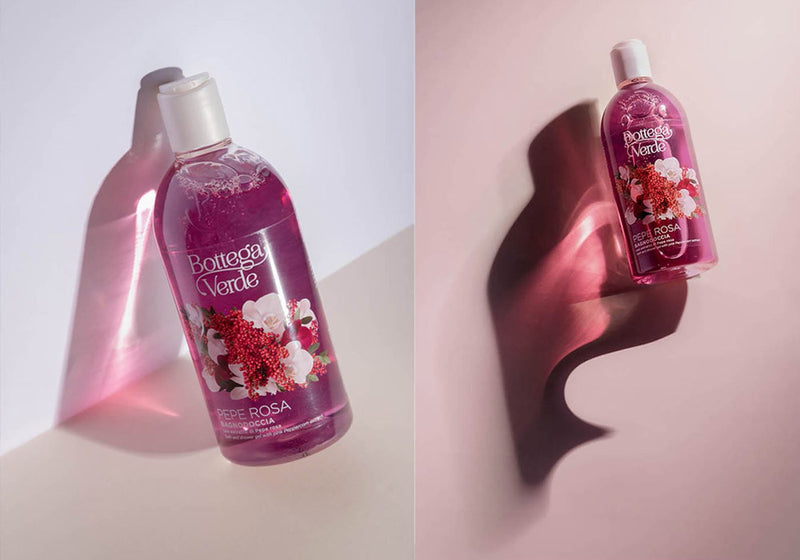 bottega verde, bagno doccia al pepe rosa